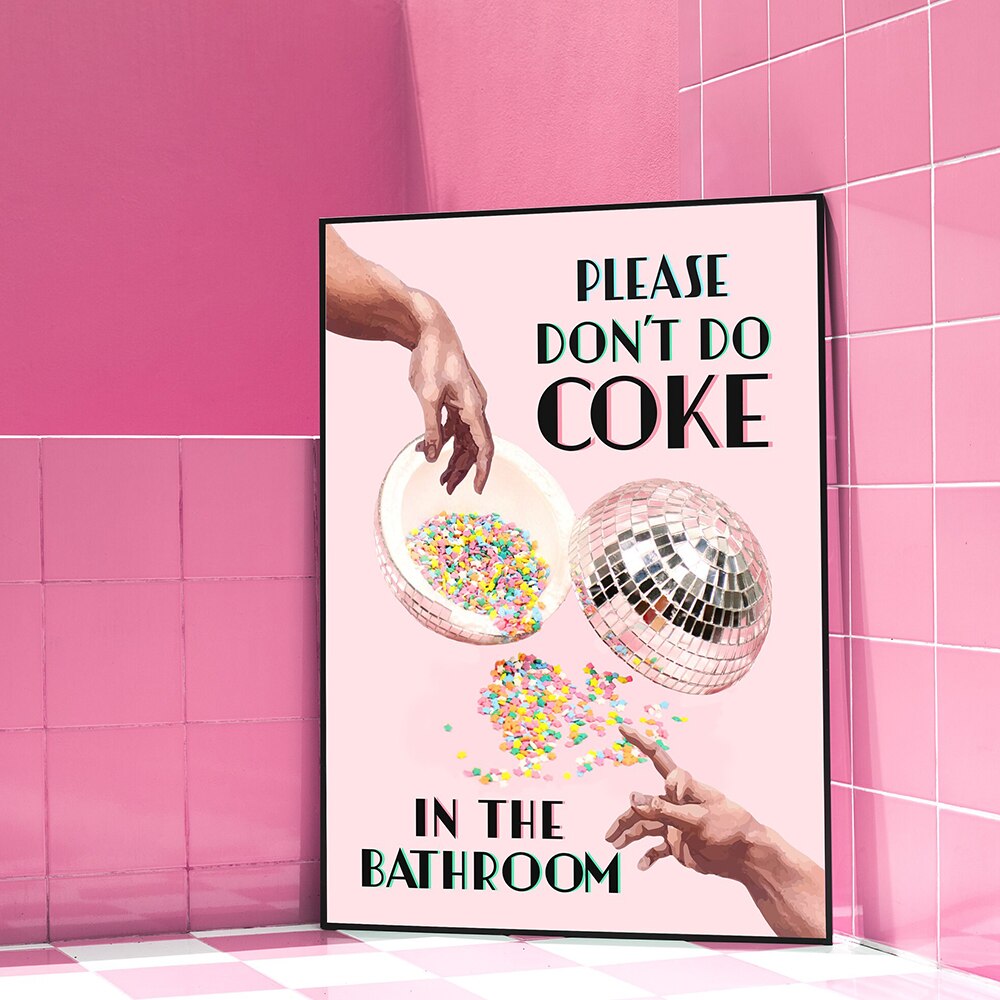 Don't Do Coke In The Bathroom Prints Wall Art Canvas Painting Trendy Disco Ball Poster Retro Kitchen Home Decor Pictures