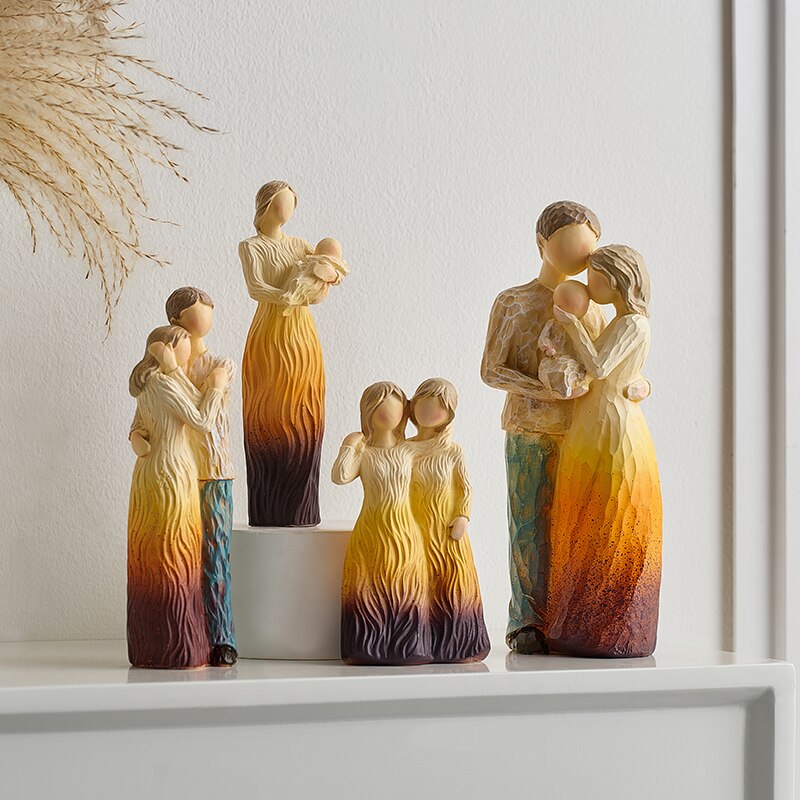 Figurines décoratives sur le thème de la famille, artisanat de décoration pour la maison, Sculptures de personnes abstraites, accessoires de bureau et de salon de Style européen 