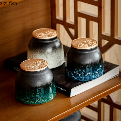Kinesiske keramiske te dåser store lufttæt jar te kasse opbevaring jar te caddy te container mad arrangør candy krukker opbevaring flaske