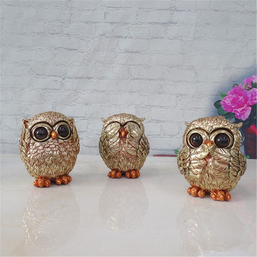 3 Owl Figurines Decor Non vedere il male non ascolta il male non parlare nessun male grazioso owl statue artigiana di sculture per animali per l'home office t