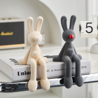 Nordic Abstrak Arnab Figurines Flocking Bunny Resin Patung Modern Art Hiasan Arca Desktop Kraf Perhiasan Rumah