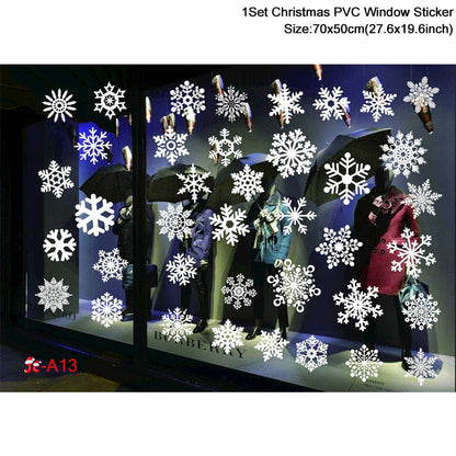 Autocollants de fenêtre père noël bonhomme de neige Elk, 1 ensemble, autocollant mural électrostatique flocon de neige 2023, décoration de noël pour la maison, nouvel an 