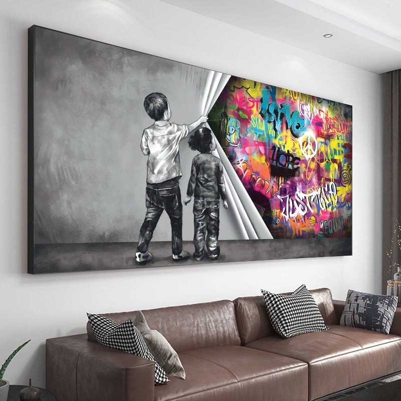 גרפיטי ילד מופשט אגרוף נייד קיר קיר קיר תמונה בד קנבס ציור דקורטיבי הדפסי פוסטר לסלון עיצוב הבית