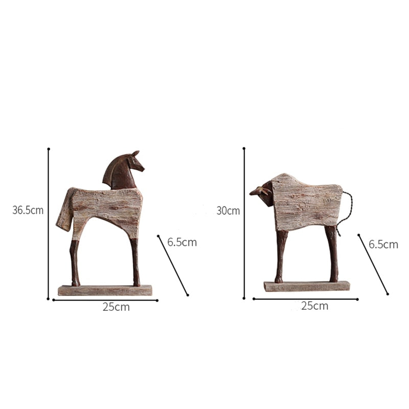 Ornamen resin kreatif kuda kuda simulasi binatang kayu biji -bijian jalanan buatan tangan kerajinan dekoratif patung -patung dekoratif