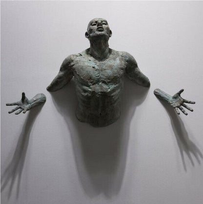3D Through Wall Figure Sculpture Resin Electroplating Imitation Copper Abstract Climbing Man Statue Living Room Home Decoration