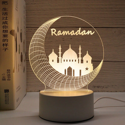 2023 Eid Mubarak LED LED Light Table Ozdoby 3D Akrylová noční lampa Muslim Ramadánská strana Eid Al Adha Ramadan Dekorace pro domov