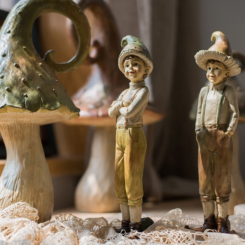 Cendawan Resin Boy Resin Fairy Figurine Figurine Elf Hadiah untuk Rumah Rumah Restoran Restoran Meja Hiasan Meja Aksesori