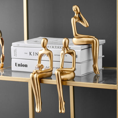Figuras para el interior Decoración moderna del hogar Resumen Escultura de la sala de estar de lujo Accesorios de escritorio de la sala de escritorio Estatuilla de figura dorada
