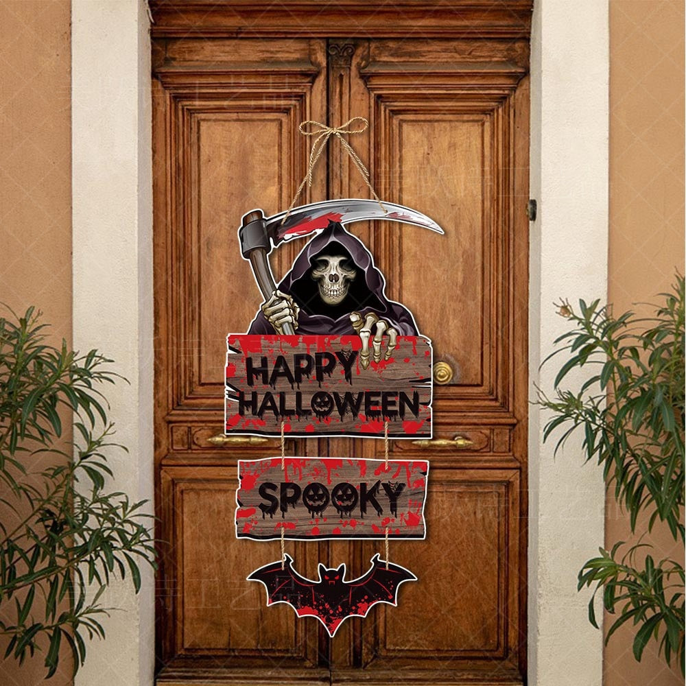 Panneau suspendu en forme de citrouille pour Halloween, bannière effrayante pour tours ou friandises, décoration de porte d'entrée, décorations de fête d'Halloween pour la maison, 2023 
