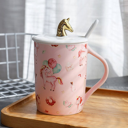 Gorgeous Relief Unicorn Coffee Mug with Mobile Phone Holder Lid Cute Water Tea Ceramic Milk Breakfast Cup Creative Gift