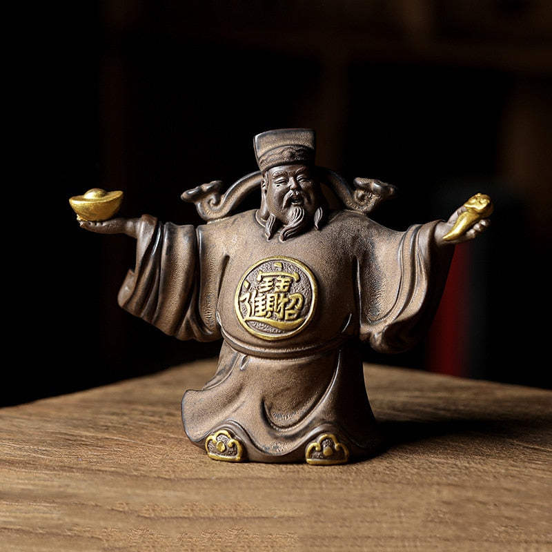 Ceramics God of Fortune Character Statue Ornament ， kinesisk stil hem vardagsrum veranda kontor lycklig buddha staty