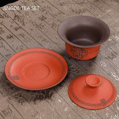 عالية الجودة الأرجواني الطين Gaiwan Teaset اليدوية المحمولة ماكينة صنع الشاي التقاليد الصينية الشاي السلطانية Teaware فنجان الشاي والصحن مجموعة