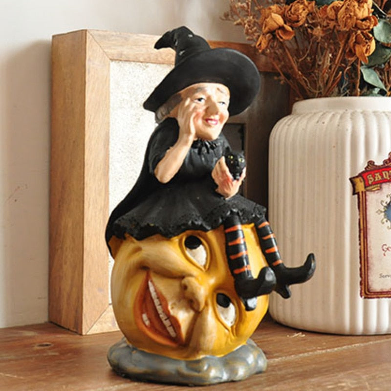 קישוט גולגולת רוח רפאים וינטג 'צבוע ביד חתול שחור מכשפה שולחן עבודה פסל כיף קישוט ליל כל הקדושים מתנת יום הולדת קרמיקה