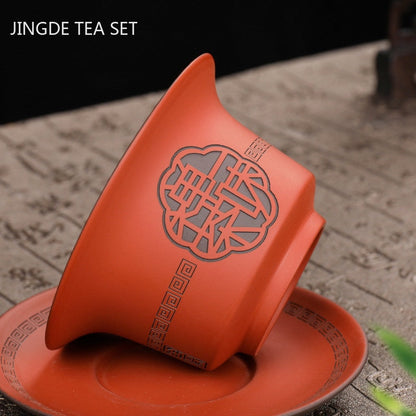 고품질 보라색 점토 가이완 티세트 수제 휴대용 차 메이커 중국 전통 전통 차 그릇 찻 주송 차 컵 컵 및 접시 세트