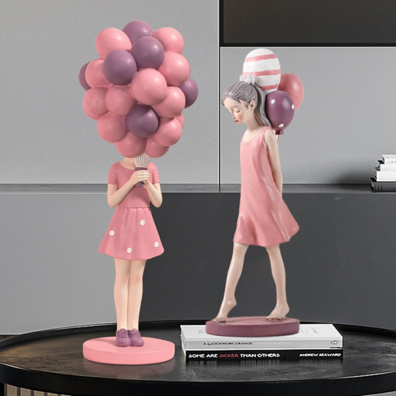 Nordic Cute Balloon Girls Figurine Resin Art Sculpture Collectible Figure Patung Crafts Living Desktop Homament Hice Hadiah