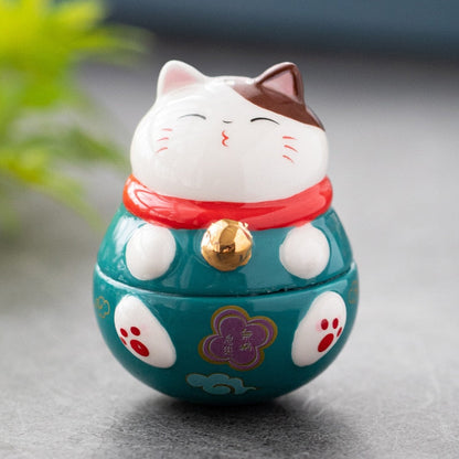 Japansk keramisk Daruma -håndværk Tegneserie Lucky Cat Fortune Ornament Landscape Home Decor Tilbehør Gaver Stue Decoration
