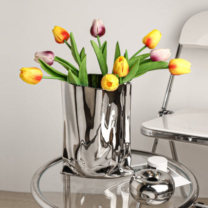 Vase à plantes de luxe en céramique argentée, galvanoplastie, Arrangement floral pour salon, hôtel, Pot d'art, décoration, accessoires pour la maison 