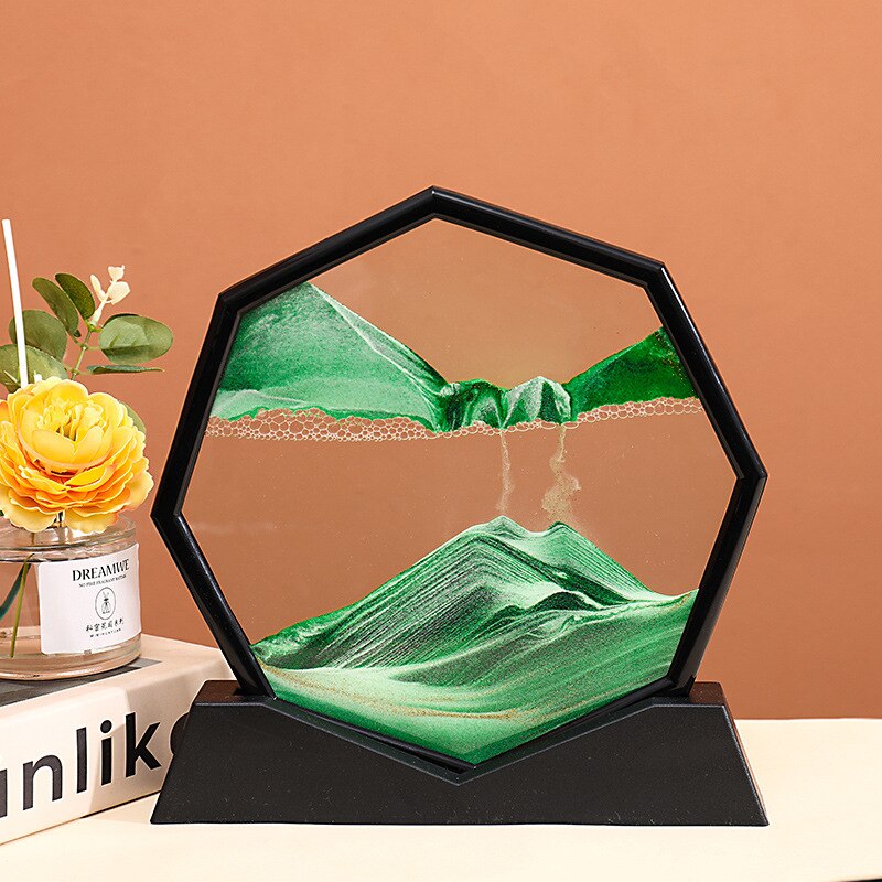 3D Moving Sand Art Picture Round Moving Hourglass 3D Mountain Sandscape Motion Display Flowing Sand Maleri Hjemmeinnredning Gaver