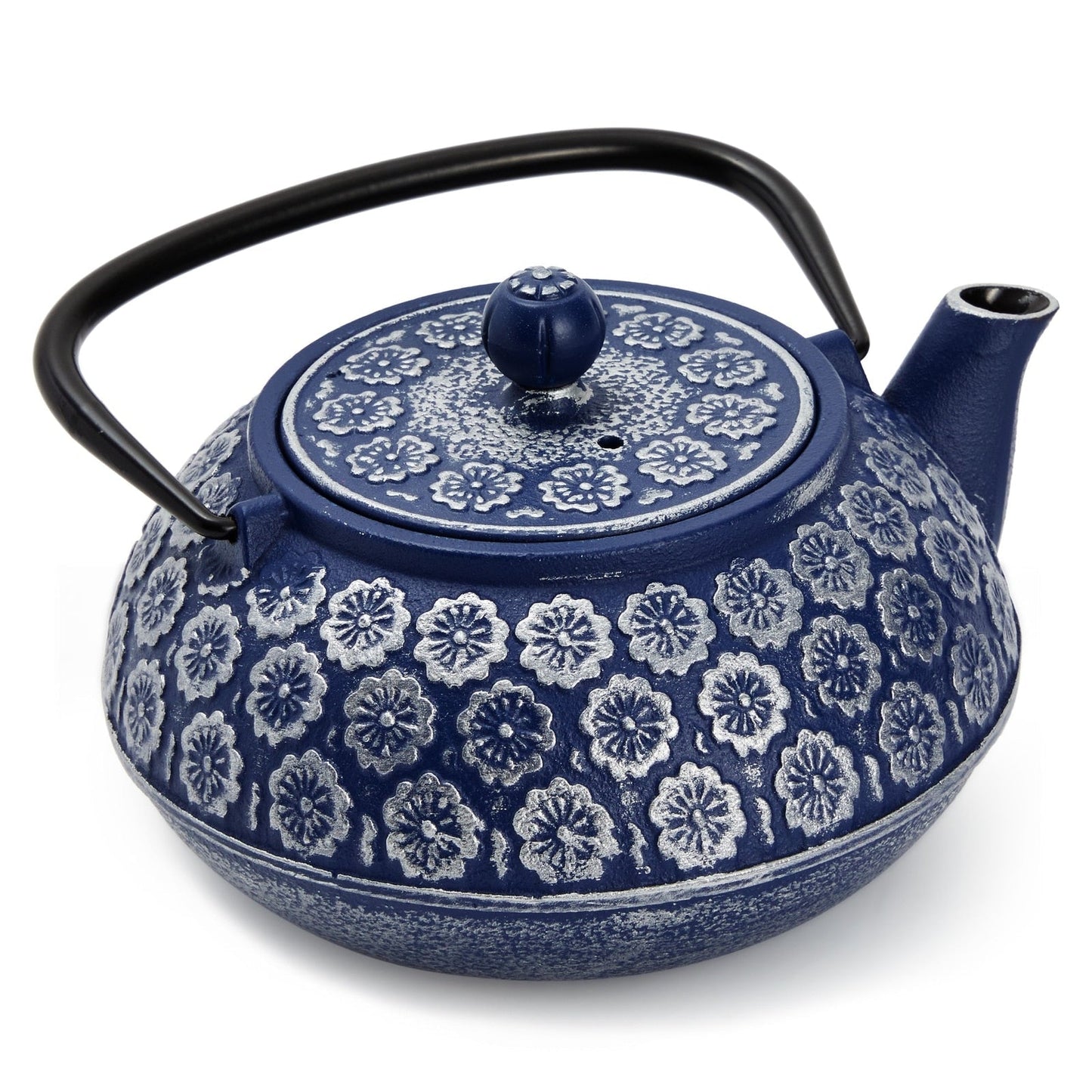 Niebieski żeliwny chiński czajniczka z infuzorem do luźnej herbaty, zawiera uchwyt i zdejmowaną pokrywkę, 34 uncji