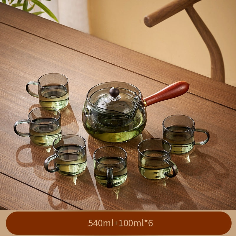 Tocchetta in vetro con manico in legno cerimonia del tè cinese per tè puro kung fu tè da tè trasparente set da tè manico il lato in vetro bollitore in vetro