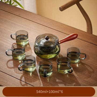 Glas-Teekanne mit Holzgriff, chinesische Teezeremonie, reiner Tee, Kung-Fu-Tee, transparentes Teawear-Set, seitlicher Griff, Glaskessel