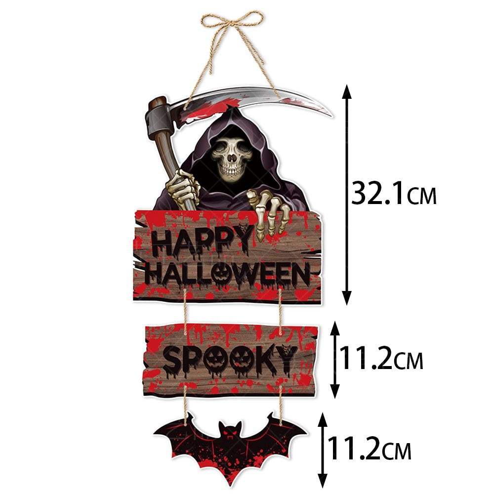 2023 Halloween Pumpkin Hanging Bord Spooky Witch Bat Trick or Treat Banner voordeur Decor Halloween Party Decorations for Home