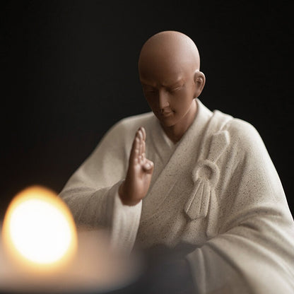 Sable violet Zen petit moine bouddhiste Shami méditation Sculpture Figurines en céramique salon de thé décoration de bureau accessoires cadeau 