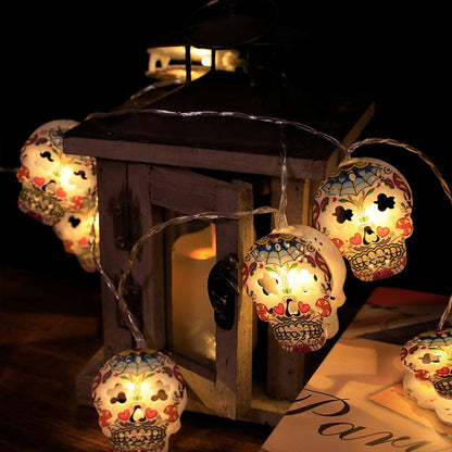 1.5 متر هالوين Led أضواء على شكل جمجمة سلسلة الخفافيش علامة مميزة شبح اليقطين الحلي شجرة هالوين الديكور للمنزل ديكور حفلات ذاتي الصنع