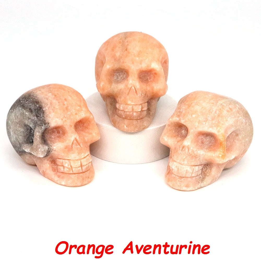 50mm Skull Head Statue Naturstein Helbredelse Crystal Reiki utskåret trolldom Gemstone Figurine Crafts Hjemmeinnredning Halloween Gaver