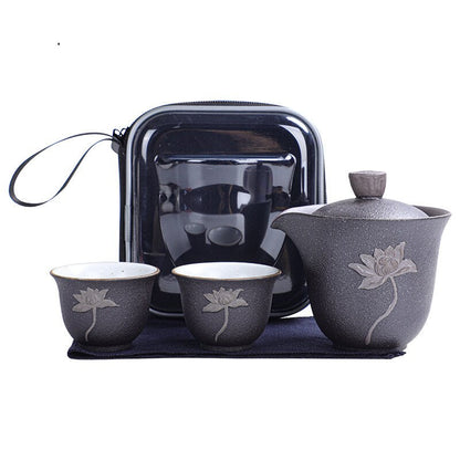 Lotus Kung Fu Reise Tee-Set Keramik Teekanne Teetasse Gaiwan Porzellan Teaset Wasserkocher Teegeschirr Sets Drink Tee Zeremonie