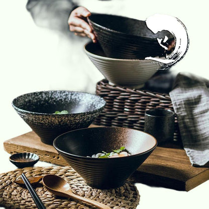 일본 창의적 식기 세트, 상업용 대나무 모자 세라믹 그릇, 가정의 큰라면, 쌀, 국수, 수프 그릇