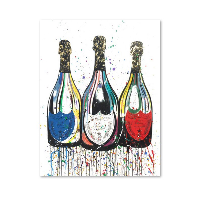 Colorful Pop Art Canvas Painting Champagne Bottle Poster and Print Modern Abstract Wall Art Picture for Living Room Home Decor