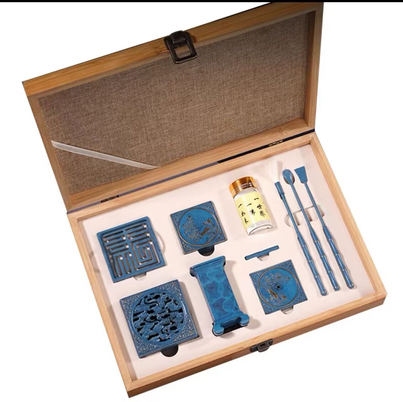 Conjunto de herramientas de incienso de 10 piezas Sellado de cobre puro Quemador de incienso Cucharara Ceniza Presión de ceniz