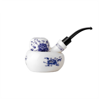 クラシックブルーとホワイトの陶器アンティークセラミックパイプセラミック粘土中国パイプベント喫煙パイプ二重層ギフトボックスセット