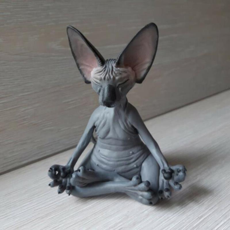 Sphynx gato medite figuras colecionáveis ​​miniaturas buda gato estatueta animal modelo brinqued