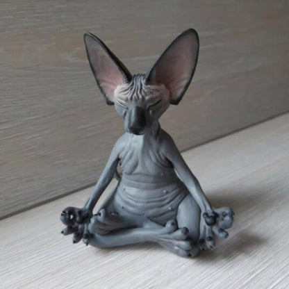 Sphynx chat méditer Figurines de collection Miniature bouddha chat Figurine modèle Animal poupée jouets chat sans poils Figurine décor à la maison 
