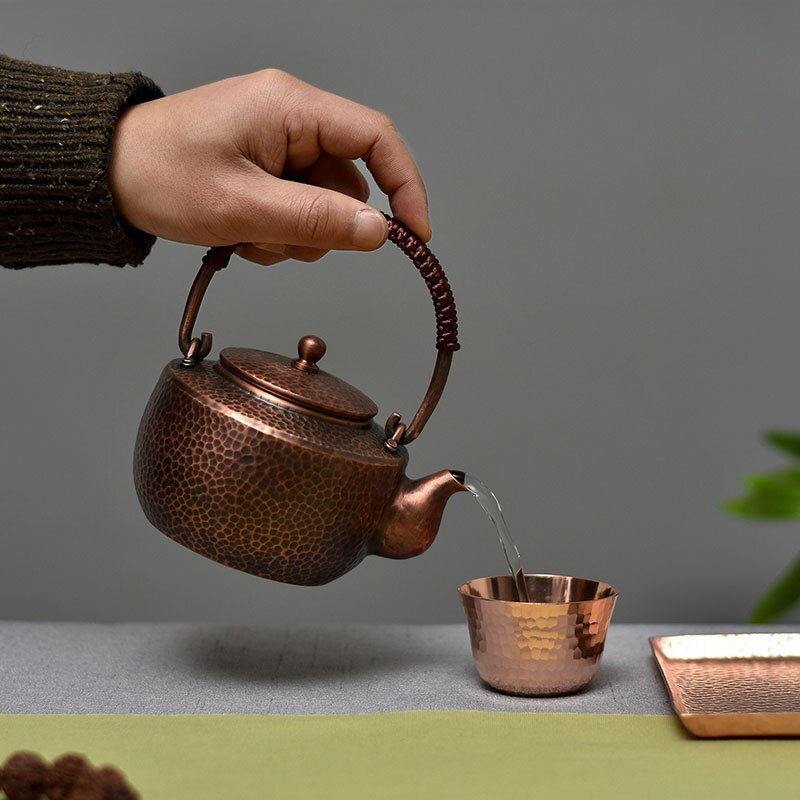 Kiinalainen teekannu Tea Pot Set perinteinen pintakäsikäsittelykäsitelty käsintehty kuumavesi vedenkeitin kupari polttokongfu-teesarja