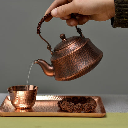 غلاية شاي من النحاس النقي إبريق شاي مصنوع يدويًا وإبريق شاي الكونغ فو وإبريق شاي وكوب