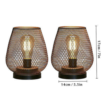 Lámpara de mesa de jaula de metal de 2 piezas lámpara de batería LED de linterna redonda de lámpara inalámbrica para la batería para bodas Candelador de decoración del hogar