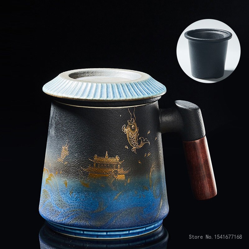 Tasse de porte de Dragon sautant de poisson tasse à thé en céramique tasse à thé personnalisée avec couvercle tasse de séparation de thé tasse de thé de fleur tasse de bureau