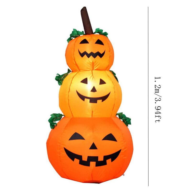 120 cm riesiger Halloween-Kürbisgeist, aufblasbares LED-beleuchtetes Spielzeug, 3 Jack-O-Laternen, Hofgraden, Heimdekoration, Party-Requisiten, Airbow