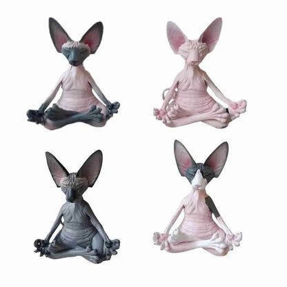 瞑想ヨガハッピーキャット気まぐれな仏スフィンクス猫彫像アールデコ彫刻屋外庭の彫像