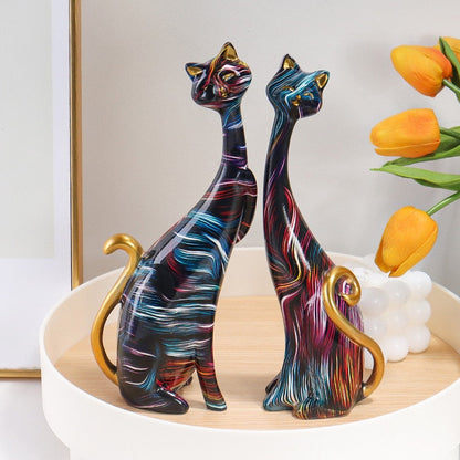 Nordic Art Oil Painting Cat Decoration Resin Abstract Ornaments Figurines Bedroom Desktop Porch Cat Sculpture Home Decor Gift