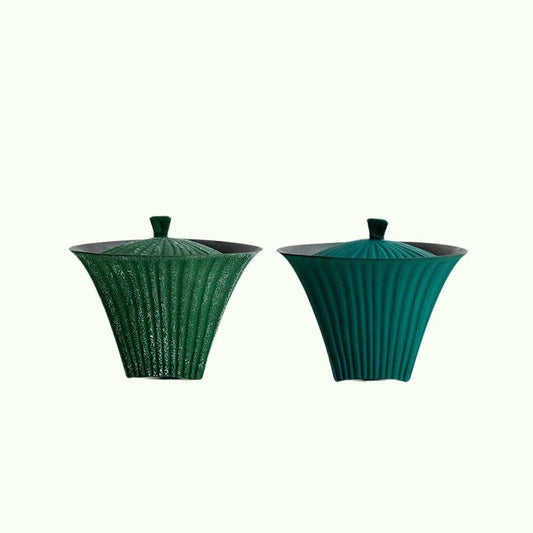 80ml Retro Snow Point Pine Green Ceramic Tea Tureen Creative Stripe Ercai Tea Bowl Com capa Fabricante de chá Gaiwan Kung Fu Conjunto de chá