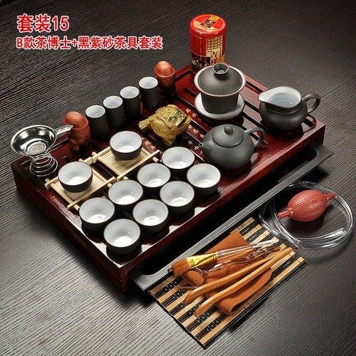 Teh Teh Cina dengan dulang gaiwan infusers teapot kit cina mewah kung fu teh cawan set lengkap hadiah dapur te teapot teapare