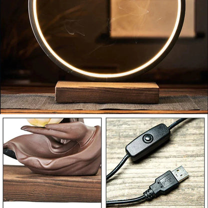 מחזיק מבער קטורת מנורת LED זרימה אחורית קישוט מרפסת קטורת מנורה קרמיקה טבעת ברגמוט לוטוס לב
