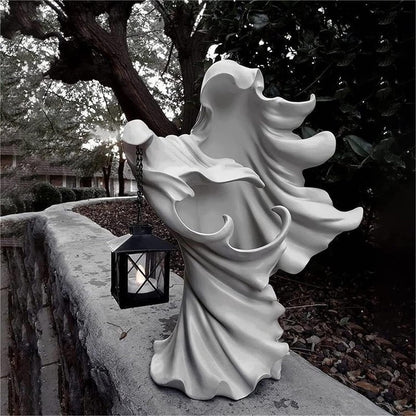 Hell's Messenger avec lanterne - Décorations de lanterne de sorcière d'Halloween améliorées 2023, sculpture fantôme sans visage en résine, décor d'Halloween