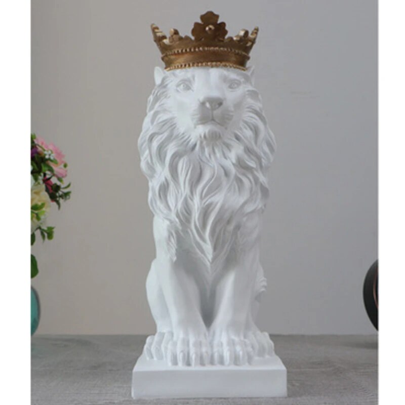 Løve dyre figurer harpiks krone løver statue håndlavet kunstværk gave hjemmekontorindretning ornament stue desk boligindretning