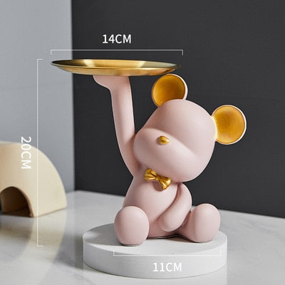 Inngangsnøkkel lagringsbrett kreativ bjørn dukke mobiltelefon brakett moderne harpiksskulptur stue borddekorasjon gave