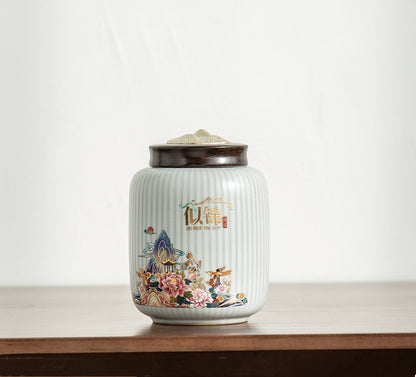 High-end Ceramics Tea Caddy Large Capacity Household Storage Tank Travel Sealed Tea Jar Coffee Powder Candy Spice Canister